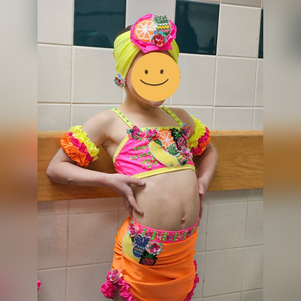 Glamour "Copa" Pink and Orange Dance Costume, Size CS
